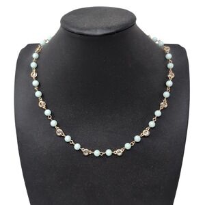 ANNE KLEIN Gold Tone CZ Cubic Zirconia & Amazonite Collar Necklace NEW NWT